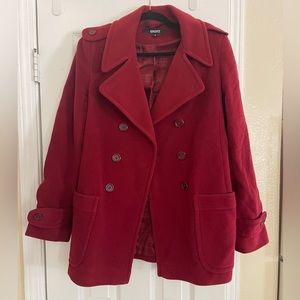 DKNY Pea Coat Womens 12 Red Wool and Cashmere
